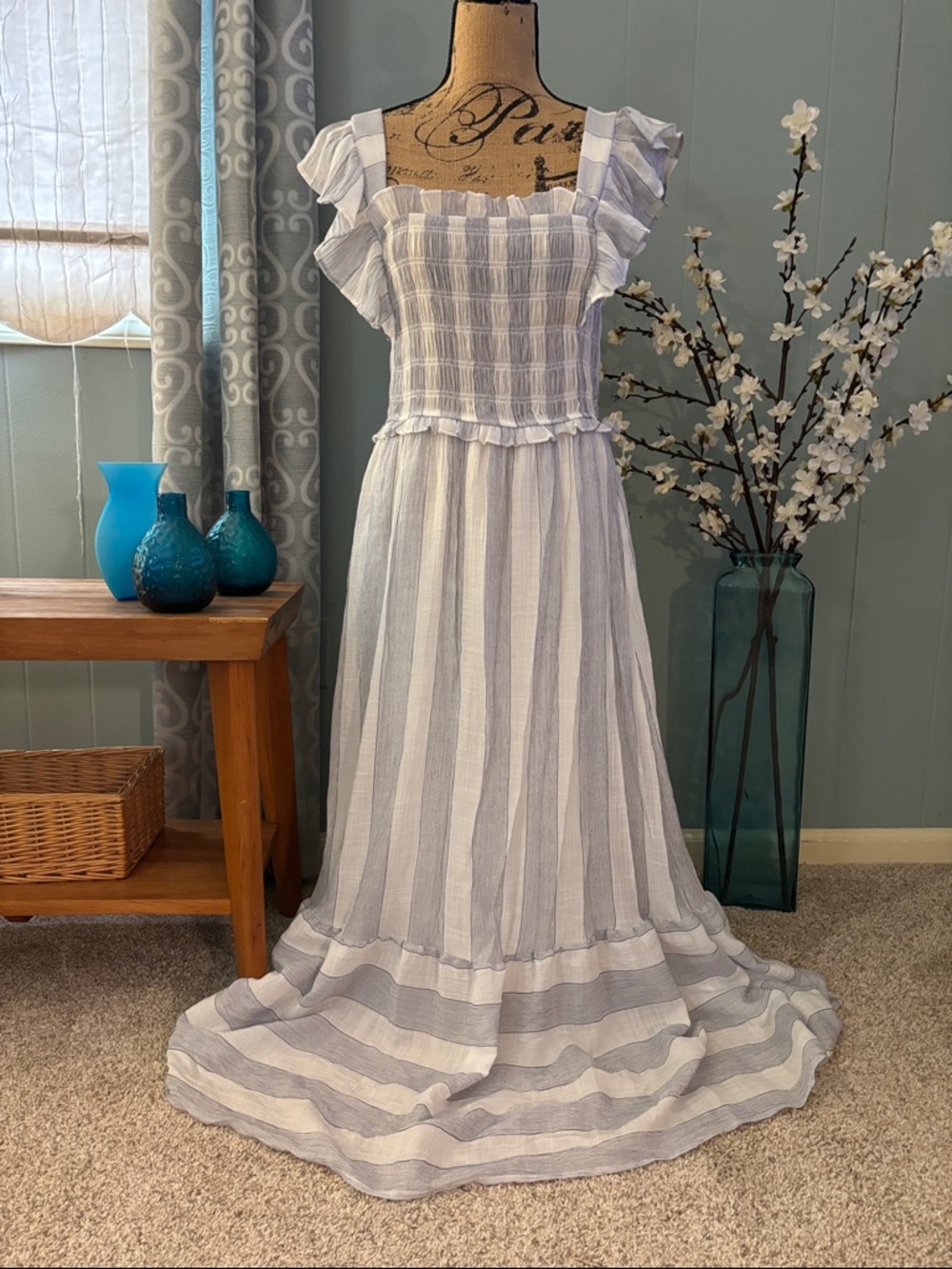 Blu Pepper Smocked Striped Tank Maxi Dress